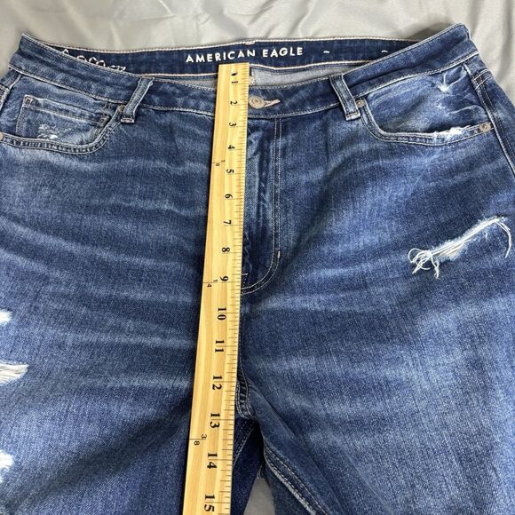 American Eagle Outfitters Mom Blue Jeans Womens 16 Distressed Embroidered - Picture 11 of 15